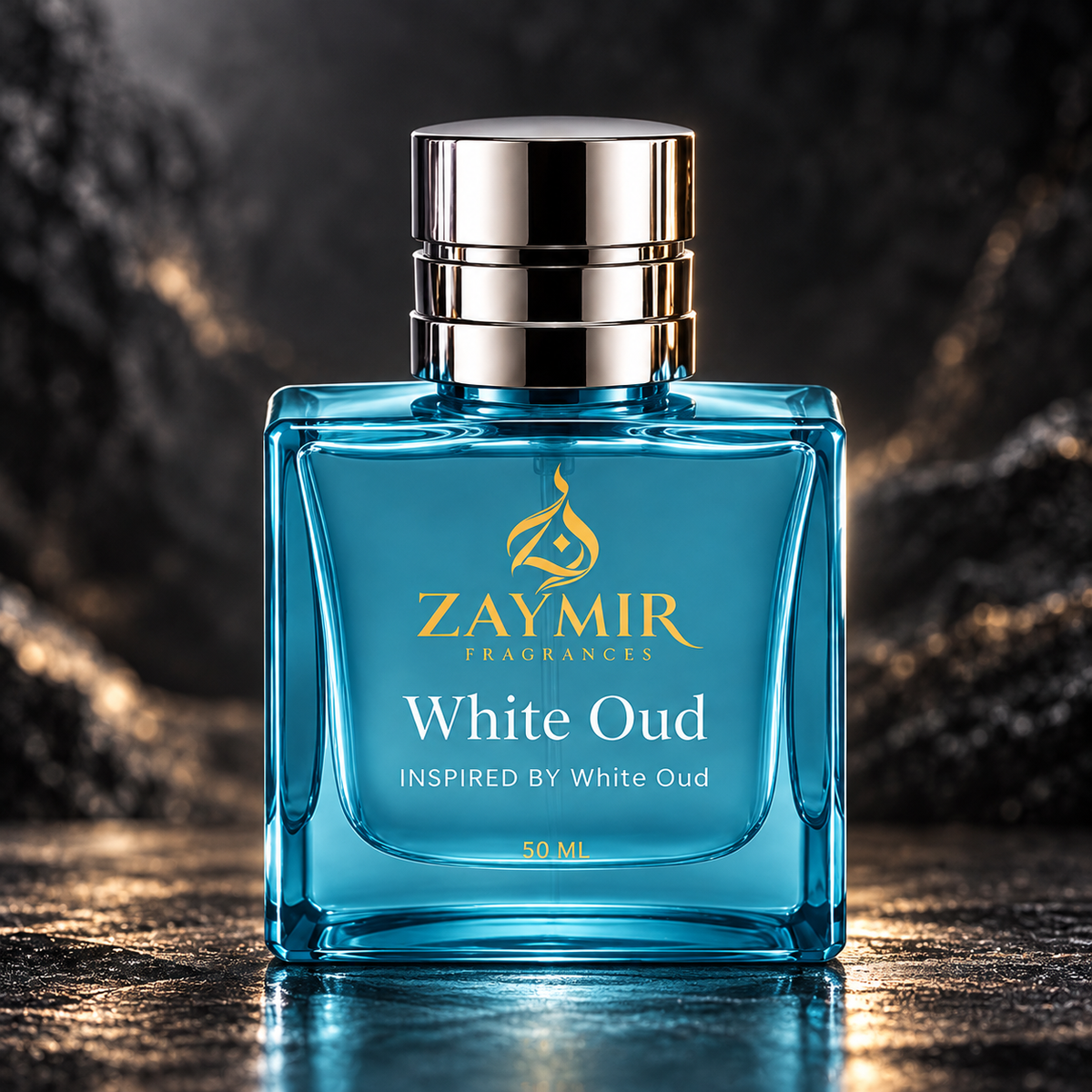 Zaymir White Oud Perfume 50ml - dark luxury editorial setting