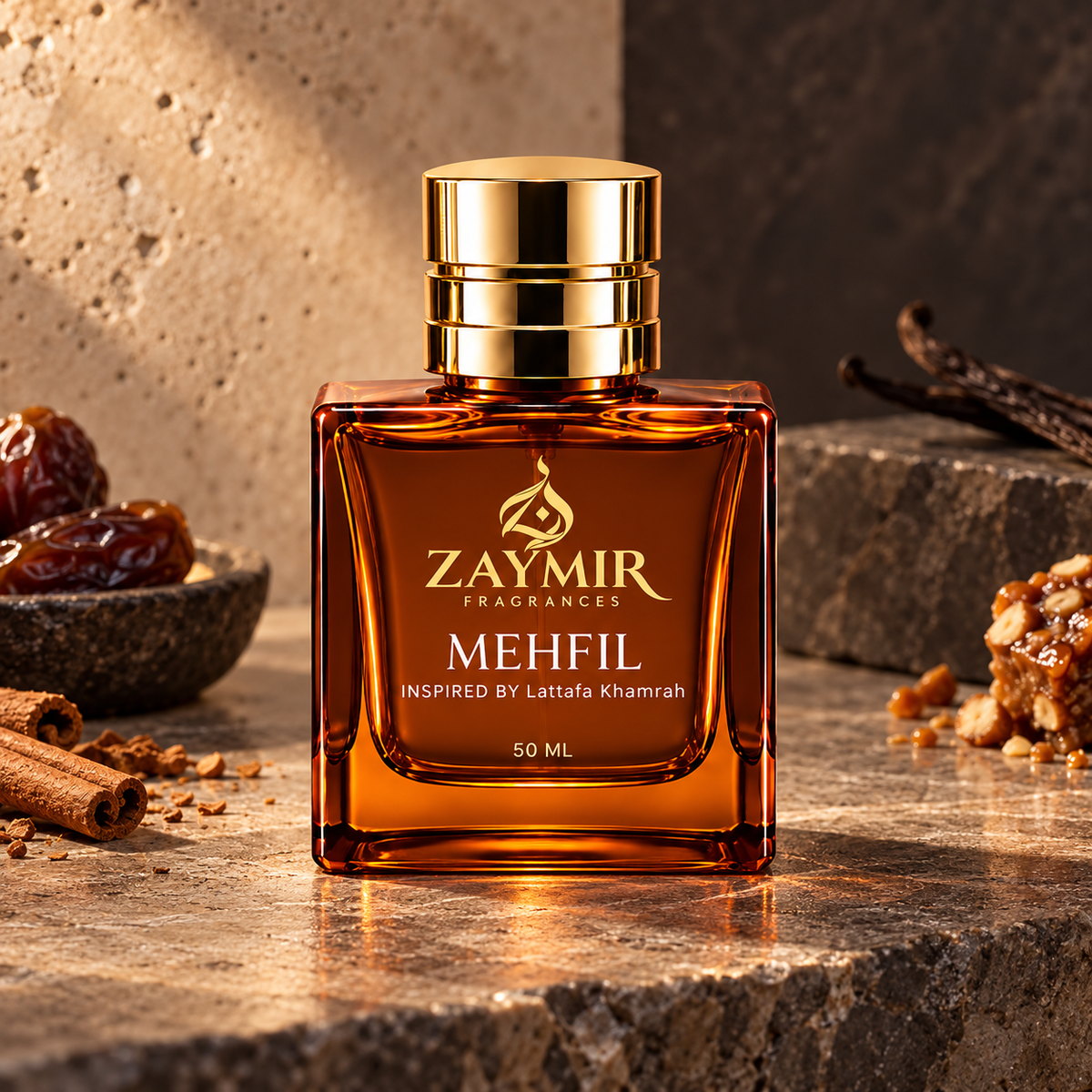 Zaymir Mehfil Perfume 50ml - dark luxury editorial setting