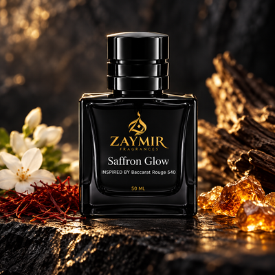 Zaymir Saffron Glow Perfume 50ml - dark luxury editorial setting