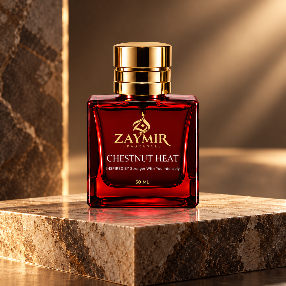 Zaymir Chestnut Heat Perfume 50ml - dark luxury editorial setting