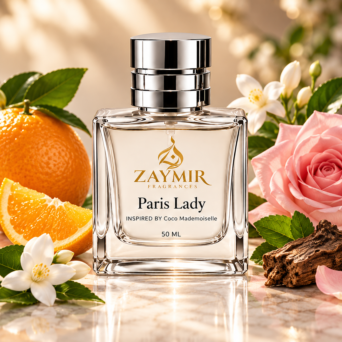 Zaymir Paris Lady Perfume 50ml - dark luxury editorial setting