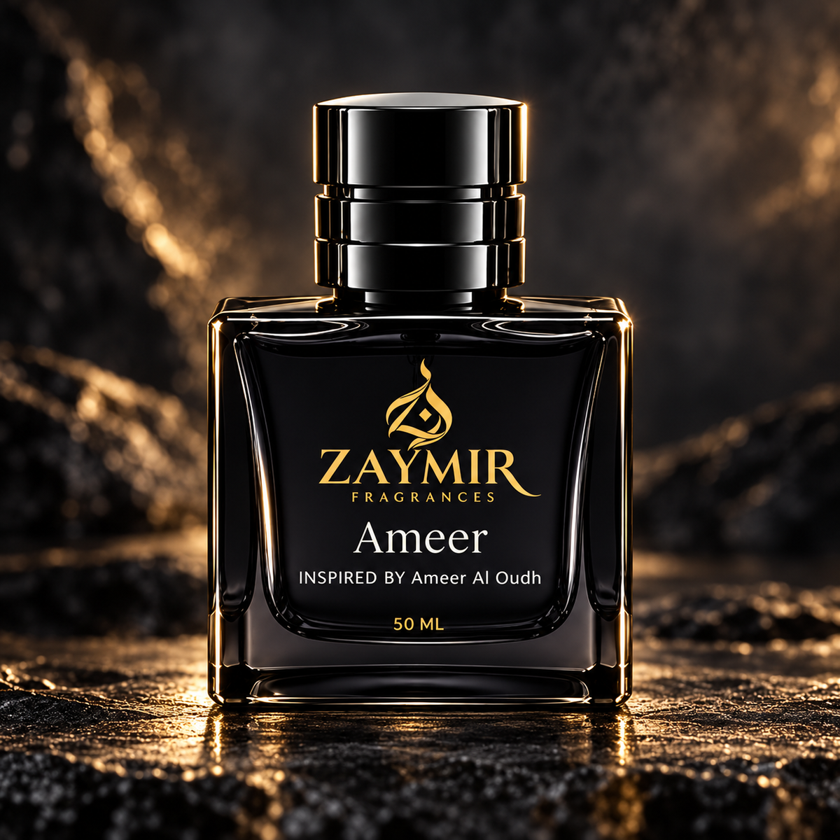 Zaymir Ameer Perfume 50ml - dark luxury editorial setting