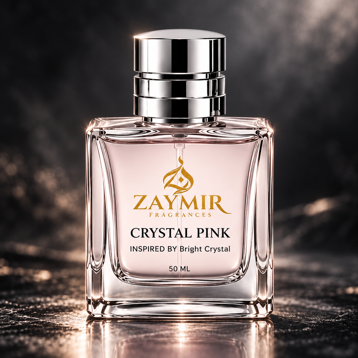 Zaymir Crystal Pink Perfume 50ml - dark luxury editorial setting